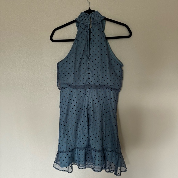 Faballey polka dot mini dress blue and black with ruching - Picture 7 of 13